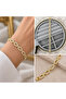 💎   Premium Shiny and Stylish Zircon Stone Rectangular Ring Gold Color 316L Women's Bracelet (20cm) - 2