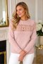 Women's Round Neck Long Sleeve Front and Back Lace Detailed Openwork Soft Comfortable Fit Powder Knitwear Sweater - 2