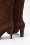 Women's Brown Suede Mid-Sewn Detailed Heeled Pointed Toe Below the Knee Boots - 6