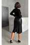 Women's Front Zipper High Waist Stitched Detailed Slit Faux Leather Midi Skirt - 4