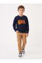 Boy's Navy Blue Orange Letter Appliqué Knit Sweater