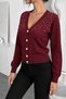 Women's V-Neck Pearl and Stone Embellished Burgundy Knitwear Cardigan - 5
