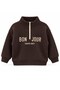 Baby Boy Brown Half Fisherman Zipper Sweatshirt with Letter Embroidery - 6