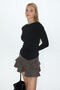 Mint boat neck asymmetrical hem long sleeve black blouse with side ruching - 4