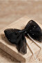 Stone-Embellished Bowknot Beaded Dangle Clip Buckle Black - 3