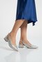Women's Open-Back Thick Heeled Short Foil Patterned Evening Dress Shoes - 3