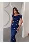 Women's Imported Scuba Crepe Fabric Bow Detail Stone Embellished Lined Special Design Maxi Dress - 2