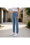 Women's High Waist Straight Leg Blue Jean Trousers - 3
