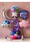 Pink Purple Girl's Space Astronaut Concept 1-Year-Old Balloon Set - 11 Piece Girl's Space Concept Birthday Set - Astronaut, Rocket, Ufo Foil Balloon