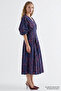 Reglan Sleeve V-Neck Pleated Waist Regular Midi Dress - 2