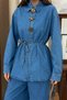 Women's Tie-Waist Special Design Buttoned Denim Two-Piece Set 9162 - Blue - 5