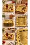 6'Li Lotus Gold Metal 23 cm Square Tea, Coffee, Cake Serving Tray Decorative Presentation Tray - 3
