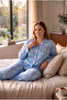 Suede Fabric Front Buttoned Plus Size Women's Pajama Set 2800 - 2