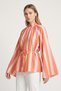 Orange Striped Striped Stand Collar Lace-Up Wide Sleeve Oversize Blouse - 2