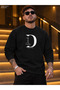 Men's Letter D and Danish Calligraphy Detailed Crew Neck Casual Regular Fit Sweatshirt