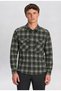 Men's Khaki Long Sleeve Covered Double Pocket Denim Shirt with Button Detail