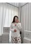 Ecru Sleepy Bear Patterned Crew Neck Pajama Set - 3