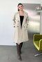 Women's Double-Breasted Collar Belted Long Trench Coat Stone - 27K 4058 - 3