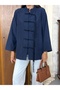 Suede Flowy Shirt with Birit Tie Front 0168 - Navy Blue - 5