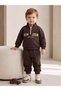 Baby Boy Brown Half Fisherman Zipper Sweatshirt with Letter Embroidery