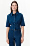 Snap Button Shirt Collar Pleated Waist Slim Fit Shirt