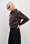 Double Pocket Polo Collar Faux Leather Bomber Jacket - 4