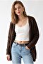 7069 Women's Boucle Textured Oversize Knitwear Cardigan with Pockets Brown - 3