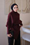 Burgundy Asymmetrical Cut Belted Soft Knit Sweater - 4