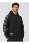 Men's Black Hooded Sleeve Printed Crew Neck Sweatshirt - 2
