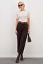 Herringbone Patterned Belted Carrot Cut Pants - 4