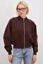 3 Thread Basic Zippered High Neck Crop Sweatshirt - 6