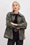 Buttoned Double Pocket Faux Leather Jacket - 2