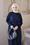 Navy Blue Mercerized Stoned Knitwear Dress - 4