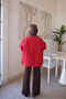 Red Zippered Jacket with Snap Fasteners and Decorative Details - 5
