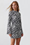 Women's Black and White High Neck Zebra Patterned Mini Dress Alc-X15872 - 3
