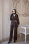 Brown Hooded Tunic and Pants Stoned Knitwear Set - 2