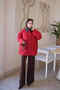 Red Zippered Jacket with Snap Fasteners and Decorative Details - 2