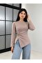Crew Neck Skirt Slit Women's Blouse - 3