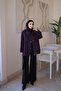Plum Zippered Snap Fastener Gabardine Jacket - 2