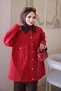Red Zippered Jacket with Snap Fasteners and Decorative Details