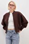 3 Thread Basic Zippered High Neck Crop Sweatshirt - 2