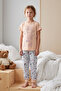 Girl's Short Sleeve Printed Combed Cotton Pajama Set 2612 Salmon - 2