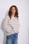 Stand-Up Collar Striped Zippered Oversize Knitwear Cardigan Gray-Pudra - 3