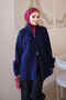 Navy Blue Rosie Zippered Pique Knitwear Cardigan