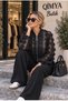 Buketli̇ Women's Elastic Waist & Cuffs Tulle Embroidered Organza Bomber Jacket - 6