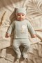 Lulla Cloud Baby Green Teddy Bear Embroidered 3-Piece Hospital Discharge Set - 100% Cotton Jacquard Bodysuit, Booties