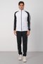 Men's White Diving Fabric Cotton Lined Stand Collar Zippered Stripe Detailed Winter Tracksuit Set - E230