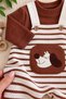 Dog Embroidery Detailed Striped Seersucker Salopet Baby Boy 2-Piece Set - Brown - 2