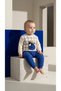 Baby Kids Knitwear Set – Ecru Square Patterned Top with Teddy Bear Figure & Navy Blue Knitwear Bottom Gift Children's Set - 4