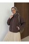 Zippered Pocket Detail Poncho-Brown - 2